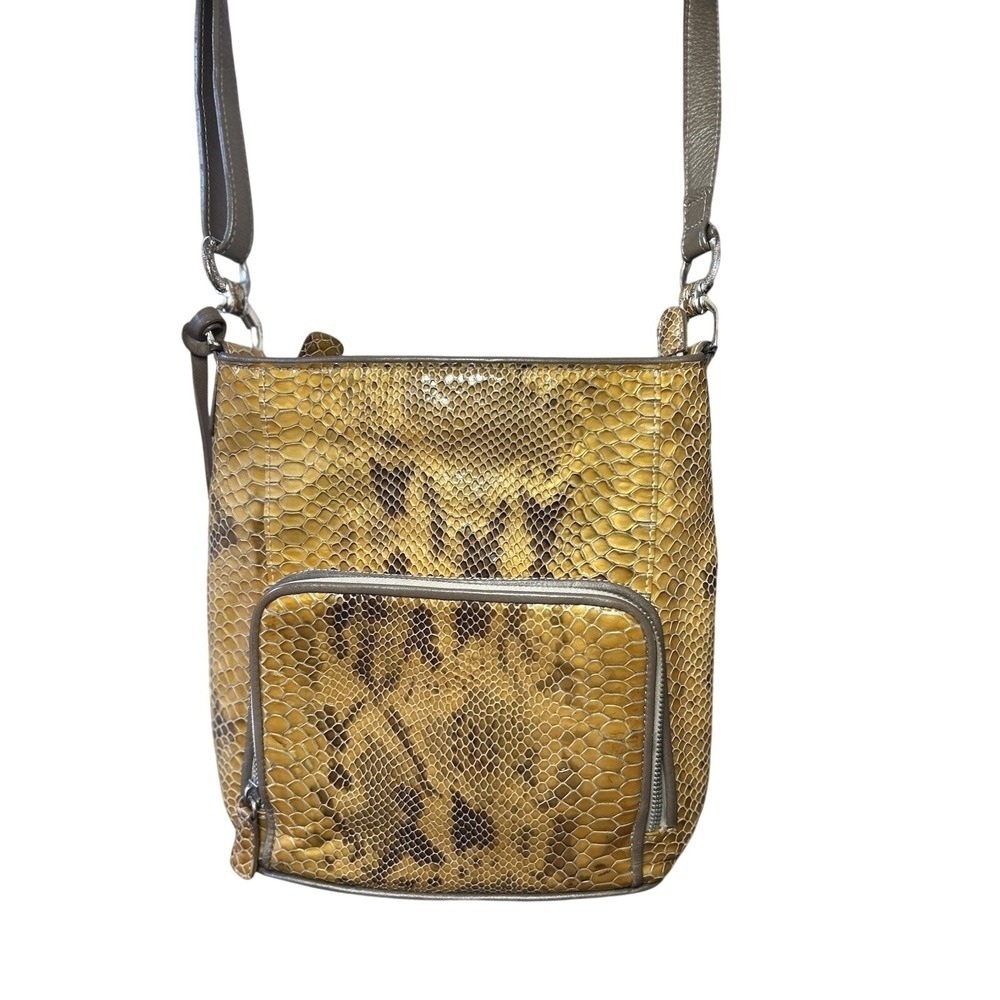 Brighton Yellow Snake Embossed Leather Bag Crossbody Purse Boho Artsy Summer